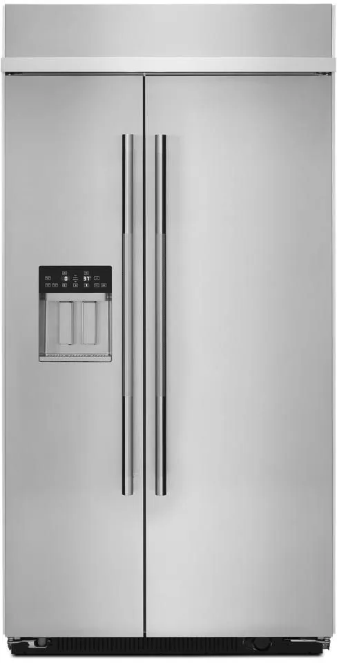 Front view of the JennAir JBSS42E22L side by side refrigerator 