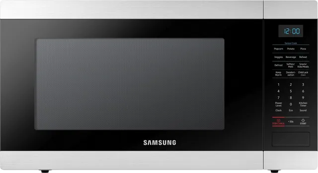 Credit: Samsung Front view of the Samsung MS19M8000AS microwave