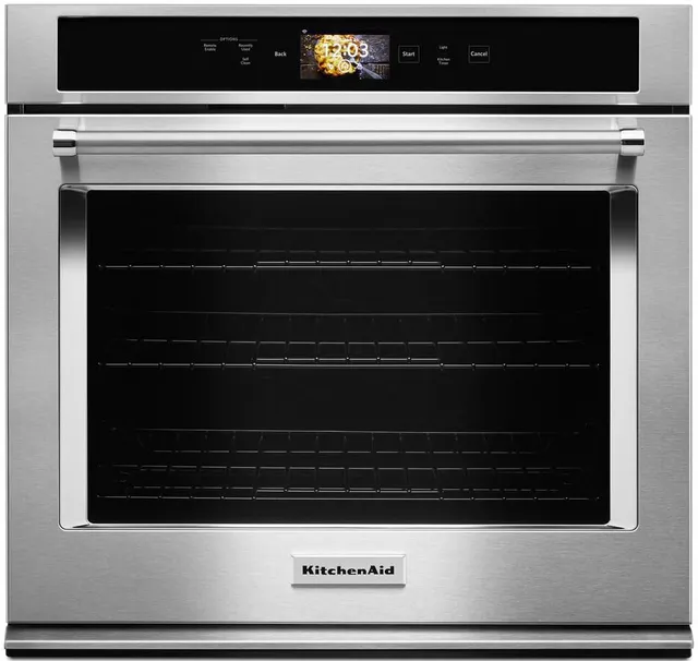 Credit: KitchenAid Front view of the KitchenAid KOSE900HSS 30” smart oven