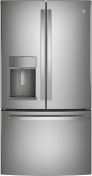 Front view of the GE Profile PYE22KYNFS counter depth French door refrigerator 