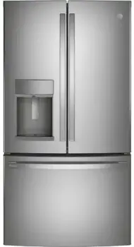 Front view of the GE Profile PFE28KYNFS French door refrigerator 