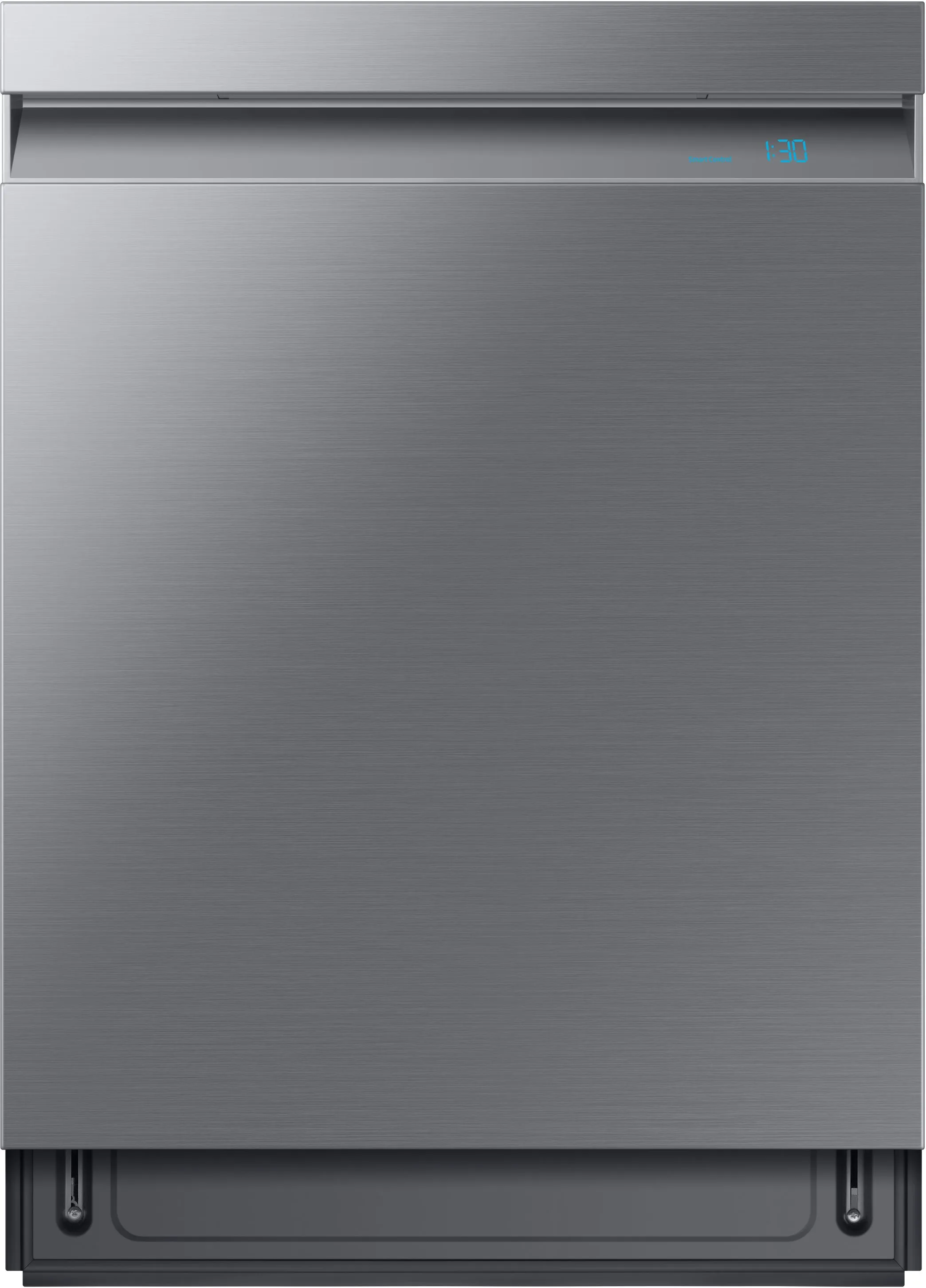 Front view of the Samsung DW80R9950US stainless steel dishwasher 