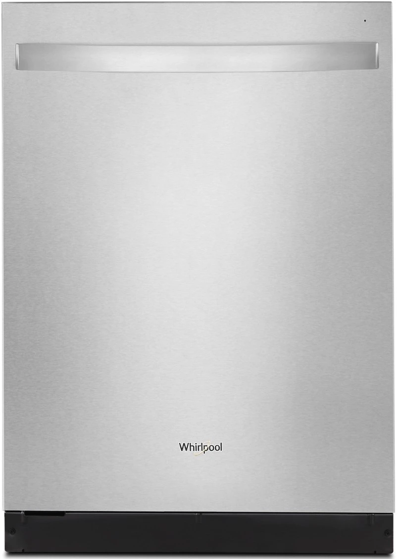 Front view of the Whirlpool WDT730HAMZ stainless steel dishwasher 