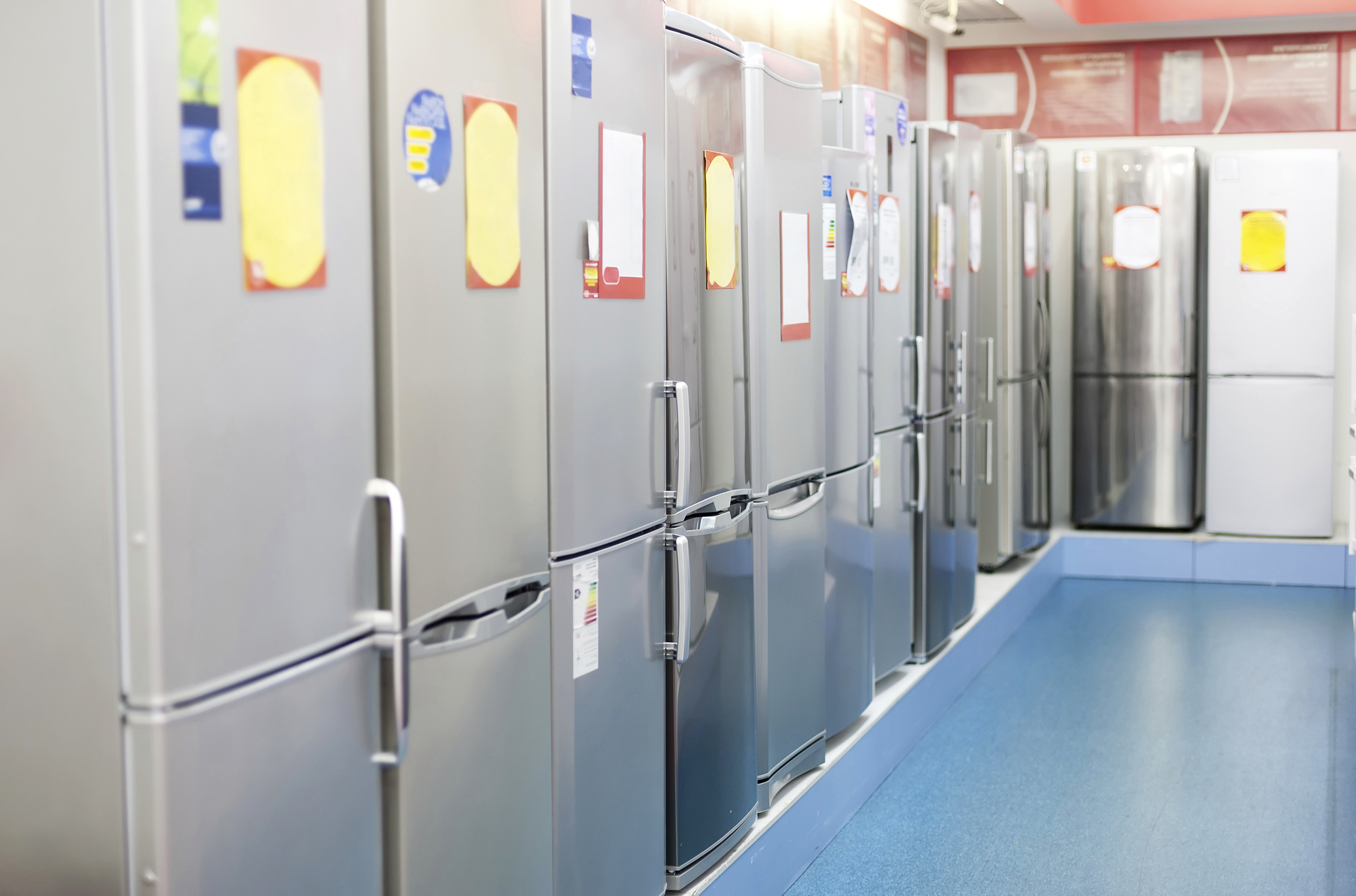 iStock Credit: 97 A line of refrigerators on sale