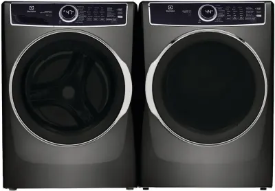 Front view of the Electrolux ELFW7637AT washer and Electrolux ELFE7637AT dryer laundry pair 