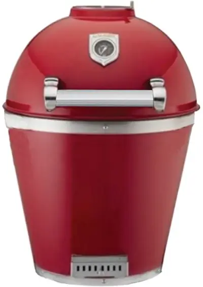 Front view of the Caliber Appliances Pro Kamado grill in a red finish 