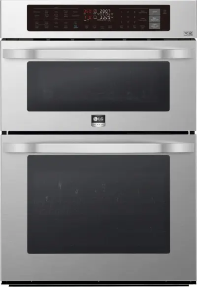 Front view of the LG Studio LSWC307ST microwave combination oven 