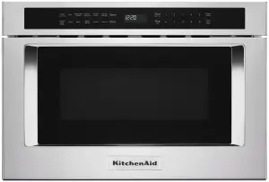 Front view of the KitchenAid KMBD104GSS microwave drawer 