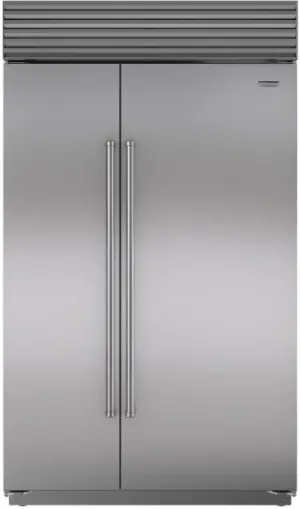 Front view of the Sub-Zero BI-48SID/S/PH 48” side by side refrigerator 
