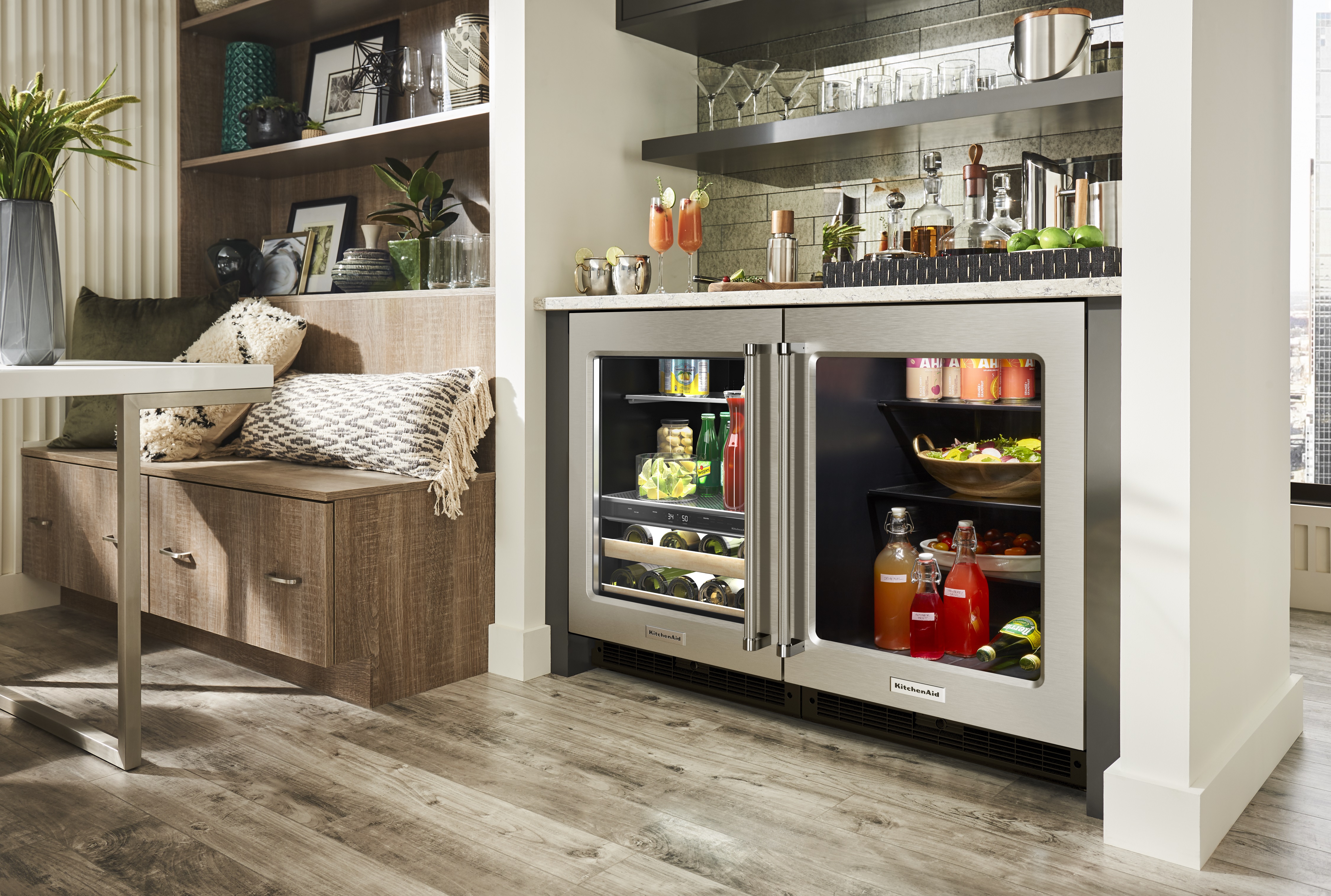 Credit: KitchenAid KitchenAid 24” Beverage Center With Glass Door and Metal-Front Racks KUBL214KSB