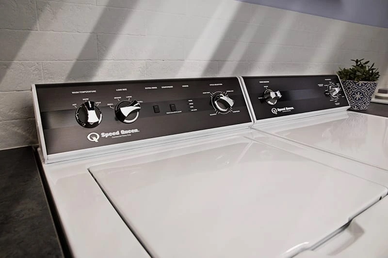 white speed queen top load laundry pair