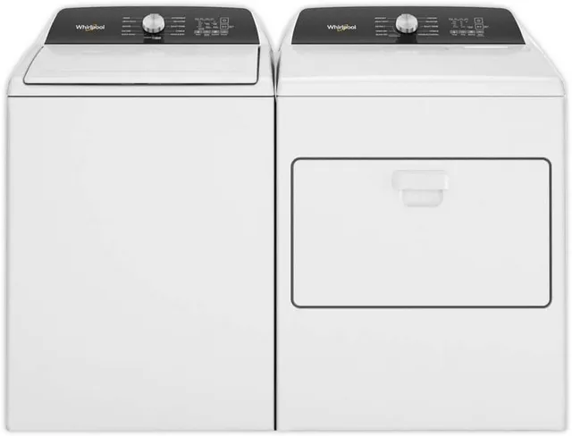  A Whirlpool laundry pair featuring the Whirlpool WTW5010LW washer and Whirlpool WED5010LW dryer 