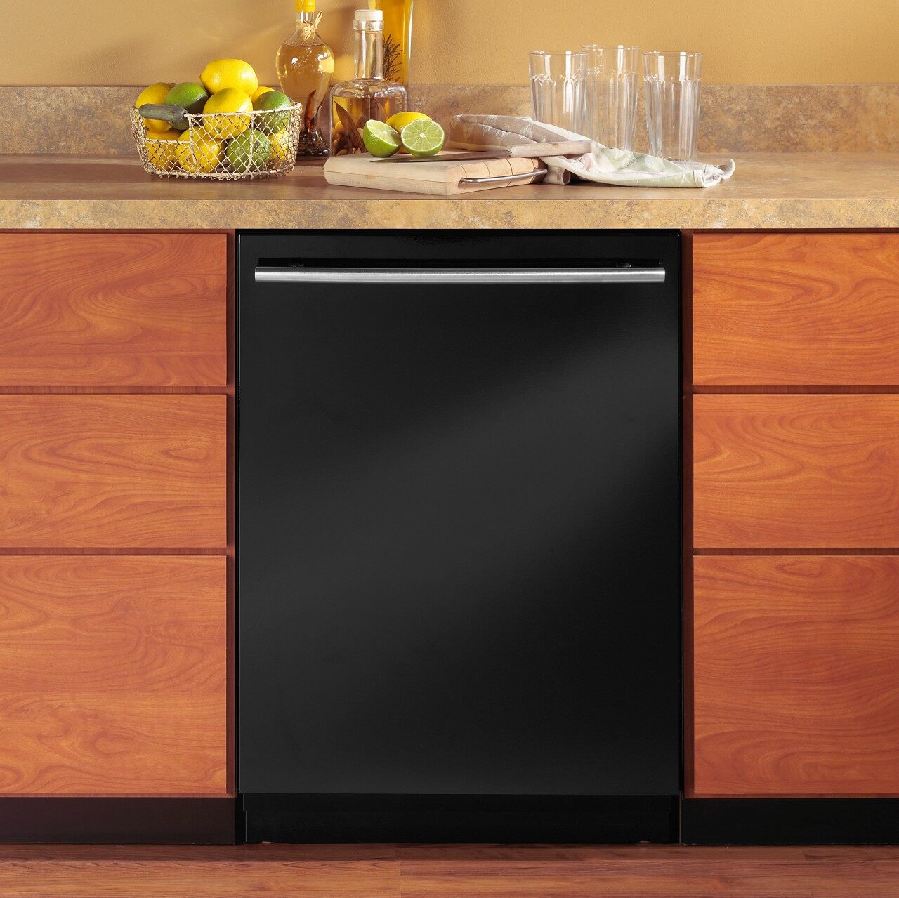 The JennAir jdb1105awb black dishwasher featured in a kitchen 