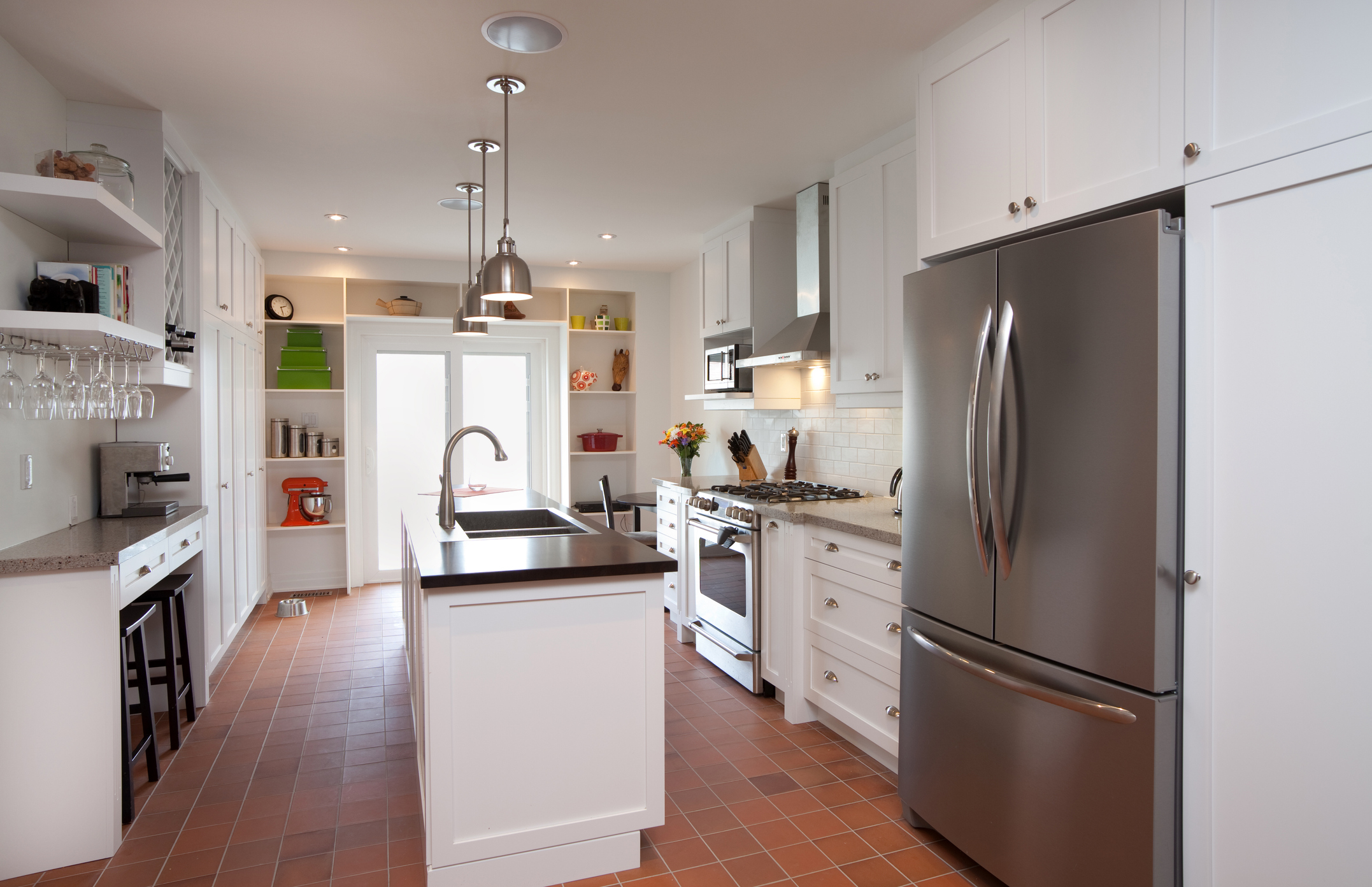 Modern kitchen with stainless-steel counter-depth French door refrigerator