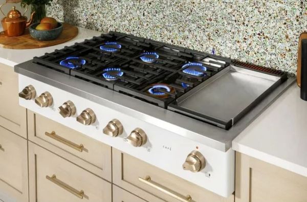 A matte white Cafe rangetop