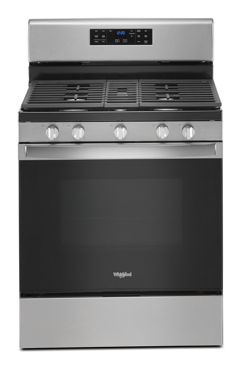 Whirlpool range with cast iron grate grid on burners