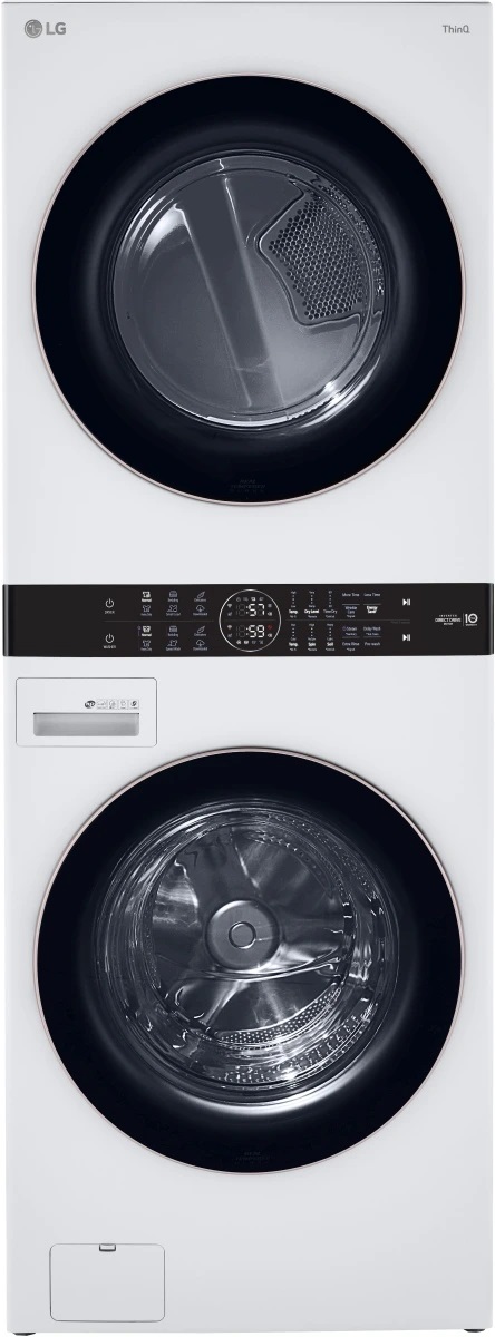 white stackable front load washer and dryer 
