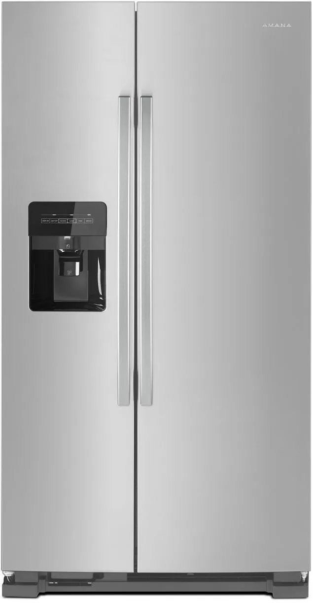 Front view of the Amana ASI2175GRS side by side refrigerator