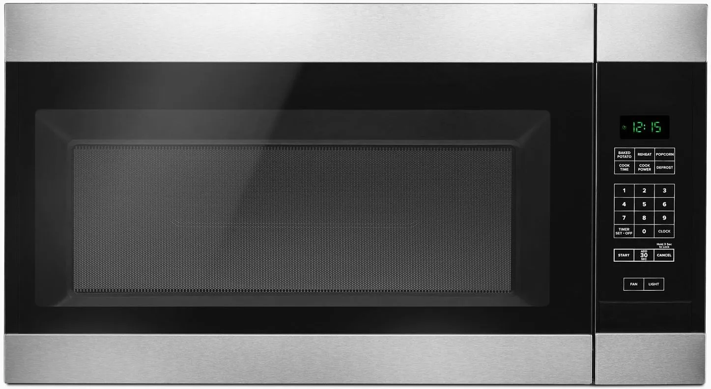 Front view of the Amana AMV2307PFS over-the-range microwave