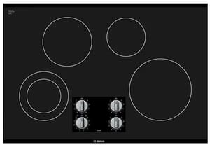 Overhead view of Bosch 500 Series NEM5066UC 30-inch black electric cooktop Overhead view of Bosch 500 Series NEM5066UC 30-inch black electric cooktop 