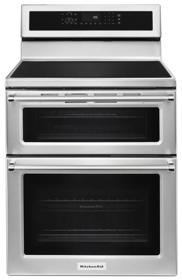 KitchenAid Front view of KitchenAid KFID500ESS 30-inch double oven induction range