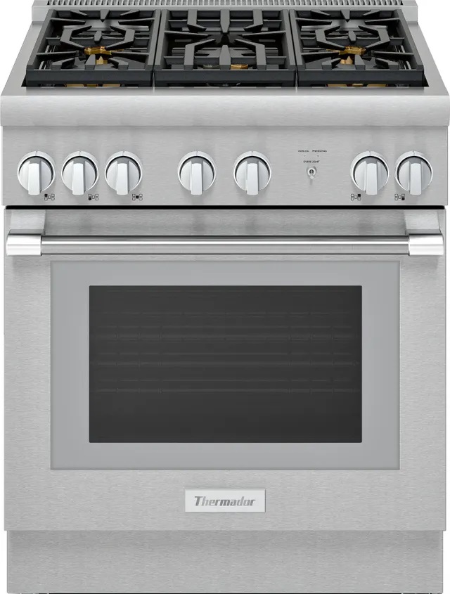 Thermador Front view of Thermador PRG305WH pro-style slide in gas range