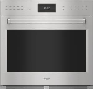 Stainless steel Wolf wall oven. 