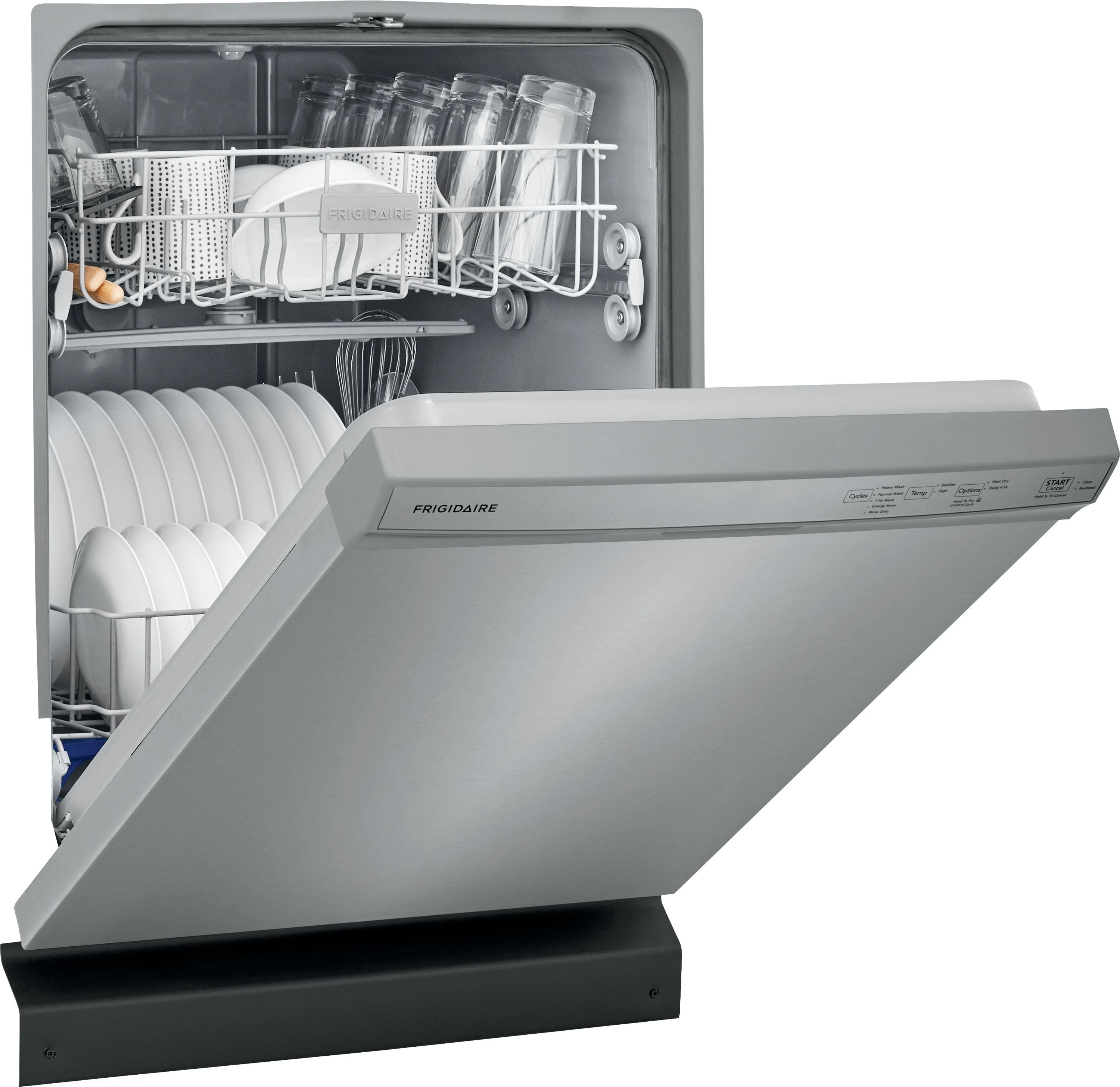 The Frigidaire SFFCD2418US dishwasher with its door open 