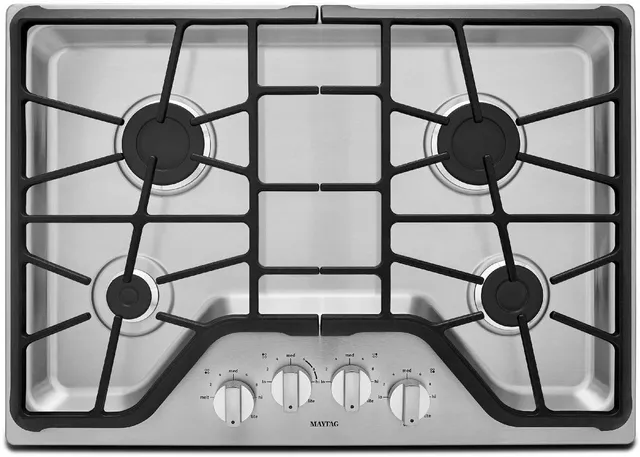 Overhead view of the Maytag MGC7430DS gas cooktop 