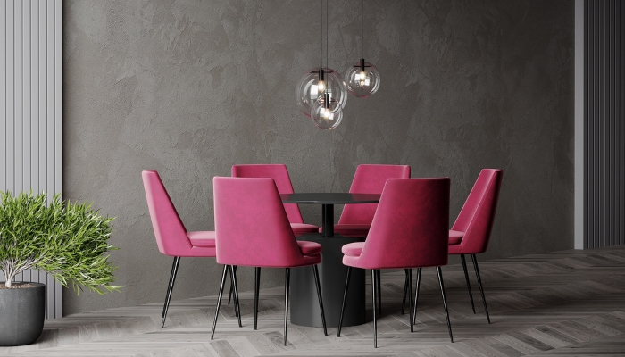Viva magenta dining chairs in a nice dining room