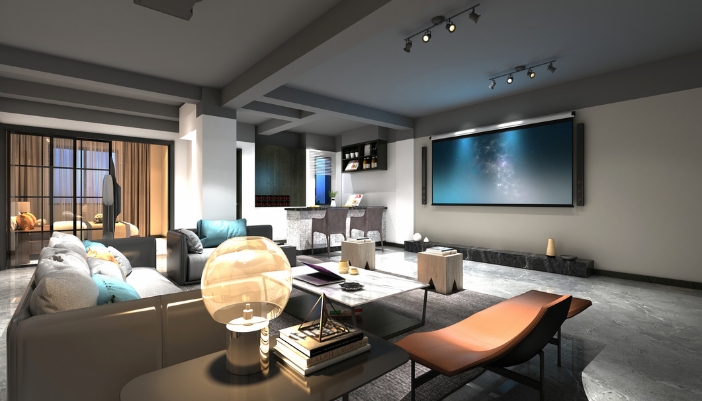 A luxury home with reflective and absorptive surfaces