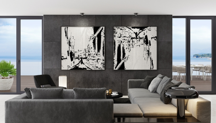 luxury home art display with lighting