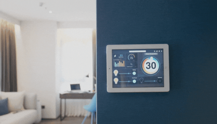 A condo with full home automation activating a morning scene