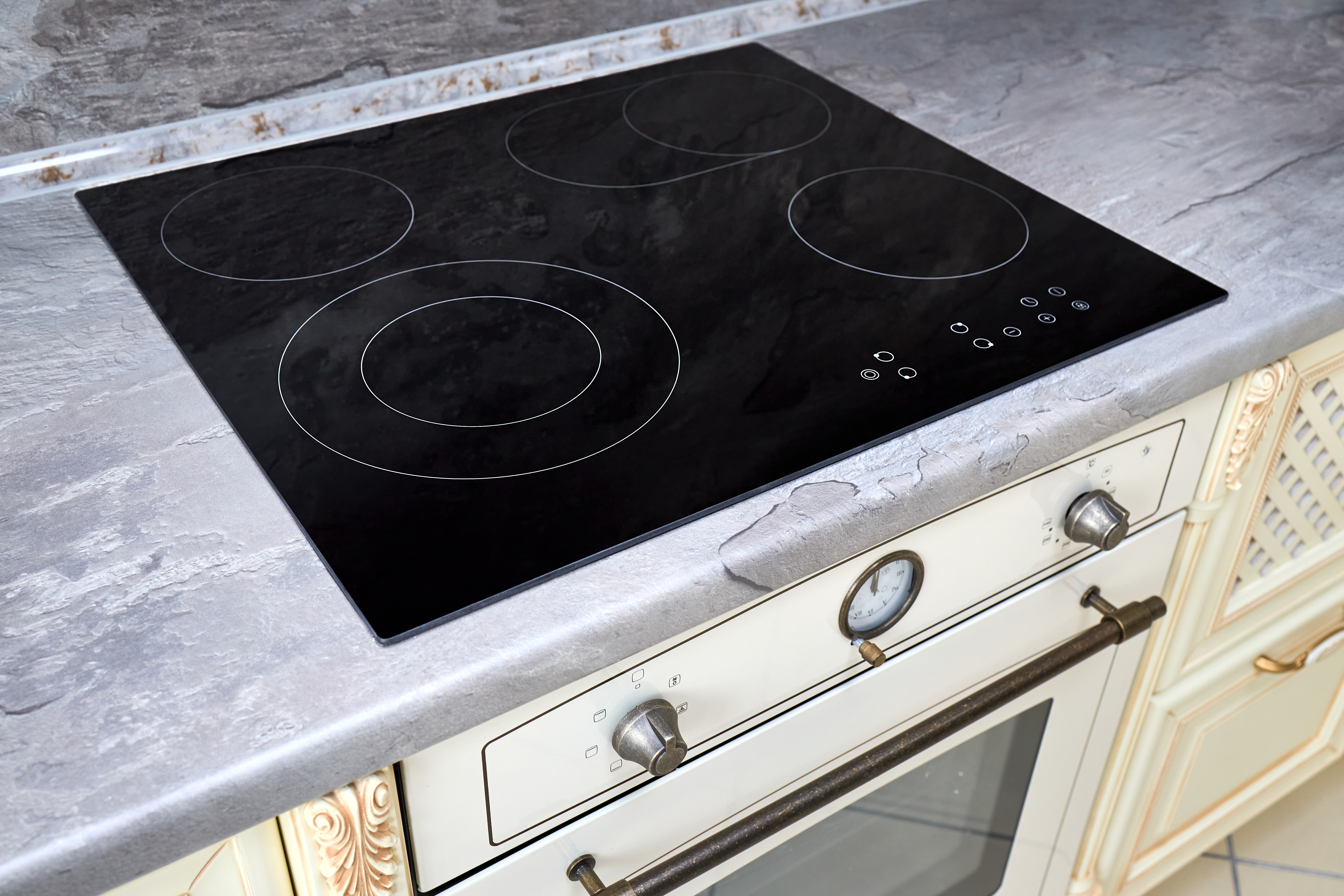 Overhead view of a glass ceramic electric cooktop