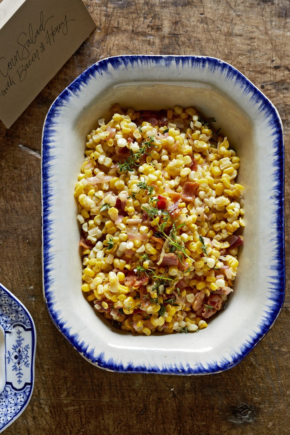 Credit Source: Country Living Overhead shot of casserole with corn, bacon, thyme, and honey