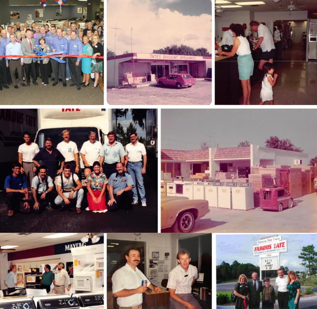 John standing in parking lot after renovating the storefront in 1976 Famous Tate Appliance & Bedding Center