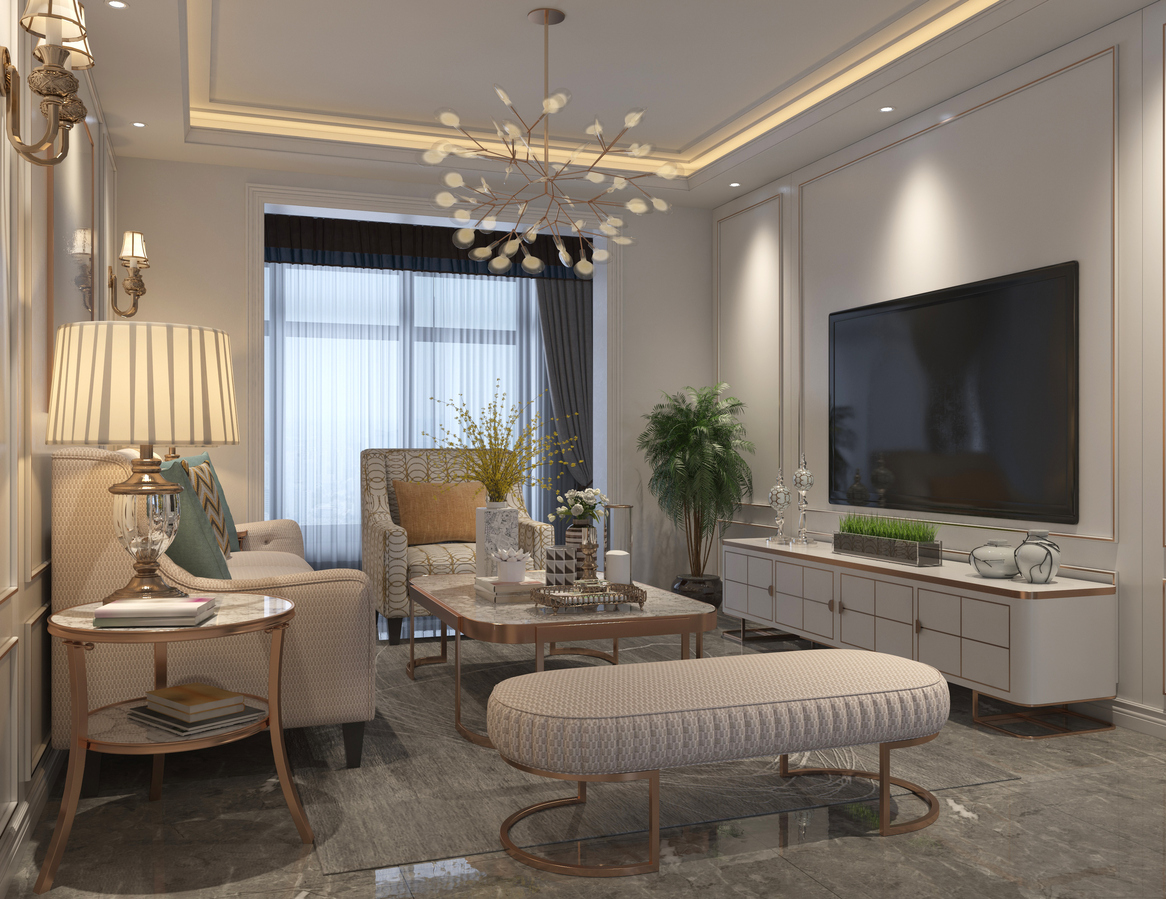 iStock Credit: vik173 European-style living room with high-end furniture and recessed TV