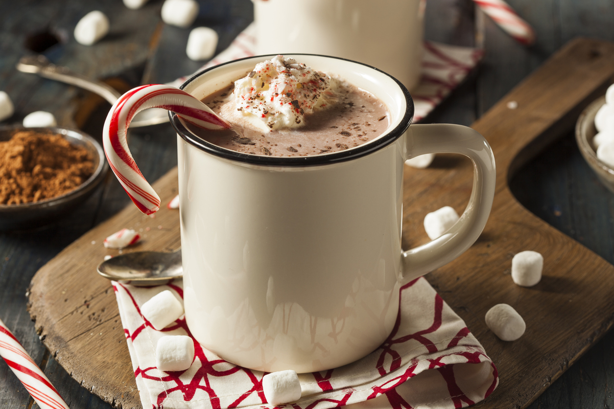 iStock Credit: bhofack2 homemade peppermint hot chocolate with whipped cream