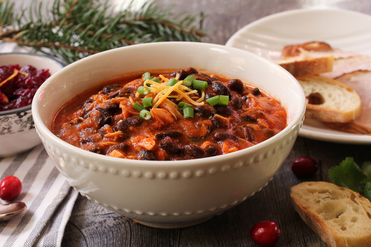 iStock Credit: vm2002 homemade bowl of turkey chili with beans and scallions