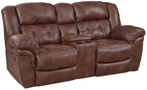 Front view of the HomeStretch Frontier recliner loveseat in Espresso