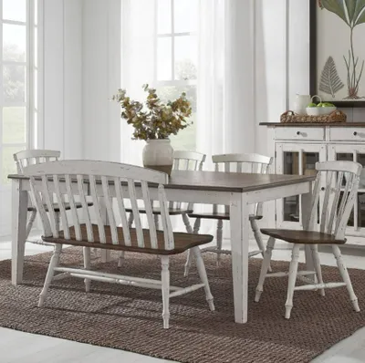 Credit: Liberty Furniture Front view of the Liberty Furniture Al Fresco 6-piece dining room set with bench