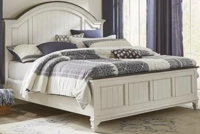 Front view of a Liberty furniture panel bed with a foundation Front view of a Liberty furniture panel bed with a foundation