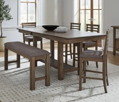 Credit: Liberty Furniture The Liberty Furniture Brook Bay 6-piece dining room set with bench in a dining room