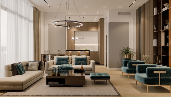 Furn_Furniture-Forecast_5.jpg Stylish apartment with velvet furnishings, storage furniture, and curved furniture