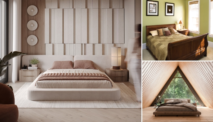Furn_Two-Nightstands-Debate_1.jpg Collage of one nightstand vs. two, vs. mixed nightstands