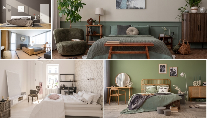 Furn_Two-Nightstands-Debate_5.jpg A collage of bedrooms with alternative designs