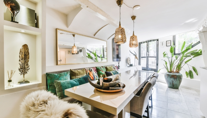 Matched dining set with colorful elements added