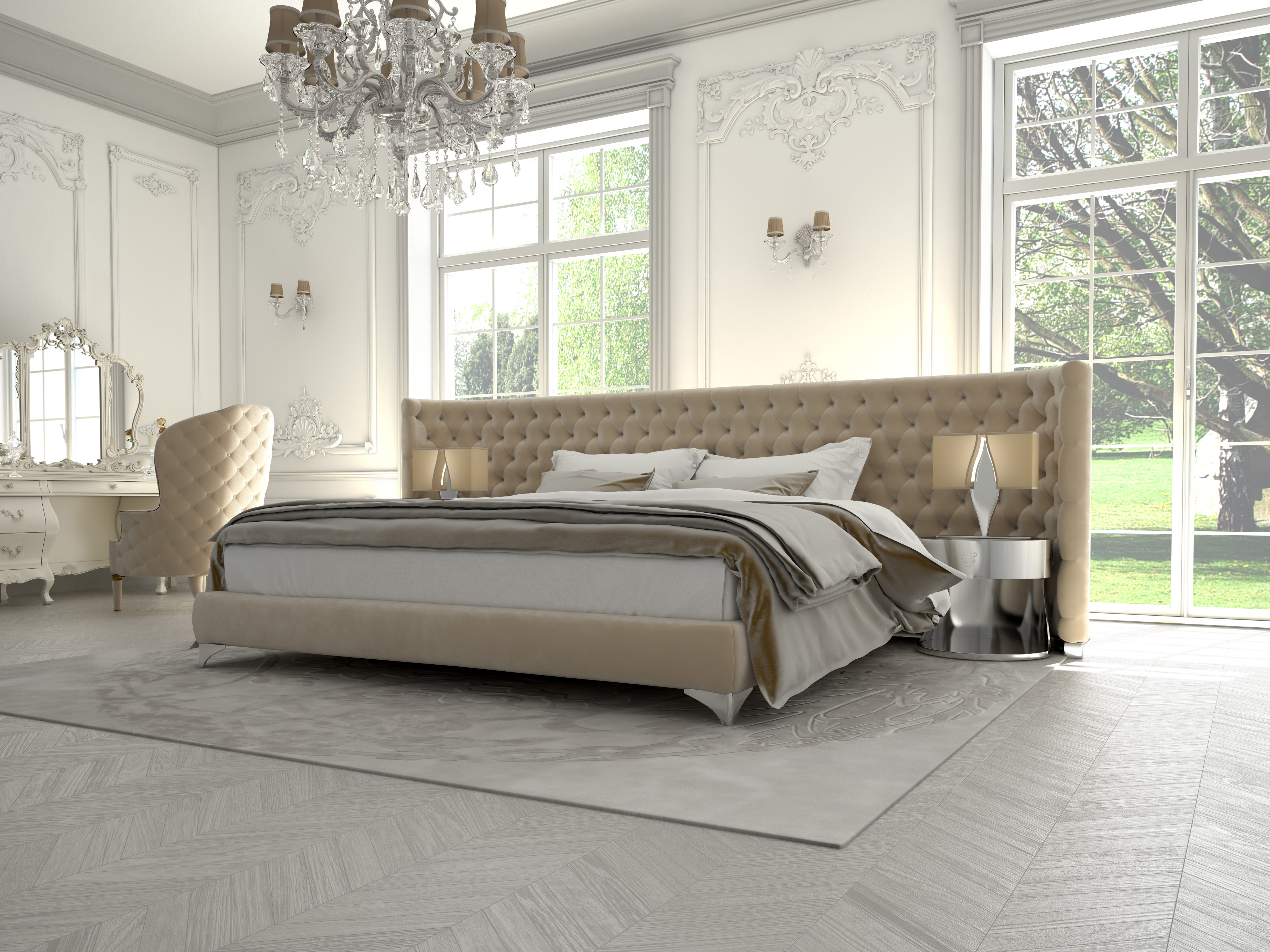 iStock Credit: 2Mmedia white glam bedroom