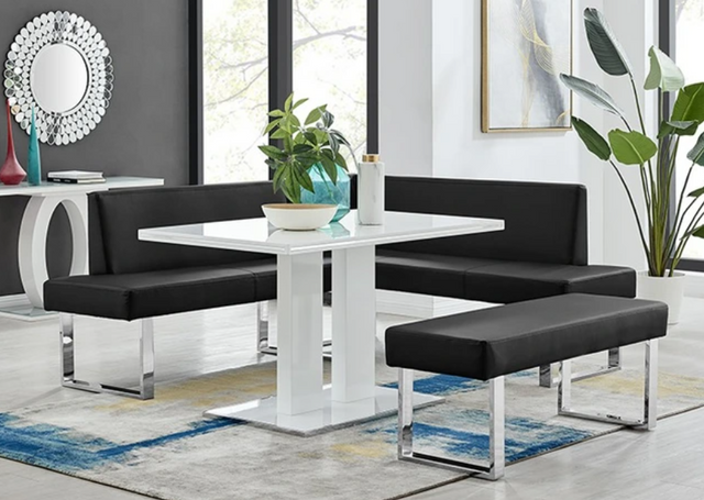 Credit: Armen Living Front view of a black and white contemporary dining room set