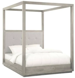 front view of the Modus Furniture Oxford Mineral Eastern King Upholstered Canopy Bed